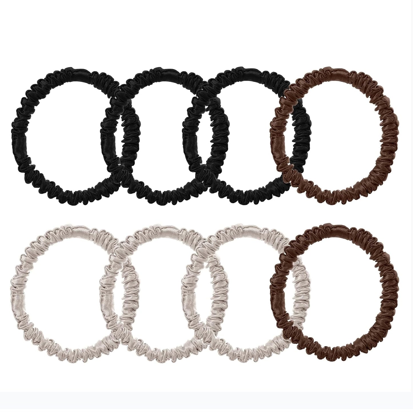8 Pcs 100% Pure Mulberry Silk Hair Scrunchies for Women & Girls - Silky Hair Ties for Thick, Thin or Curly Hair - Bulk Pack Satin Sleepy Scrunchies in Black