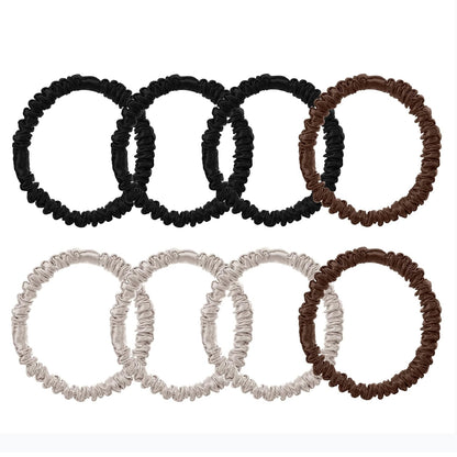 8 Pcs 100% Pure Mulberry Silk Hair Scrunchies for Women & Girls - Silky Hair Ties for Thick, Thin or Curly Hair - Bulk Pack Satin Sleepy Scrunchies in Black
