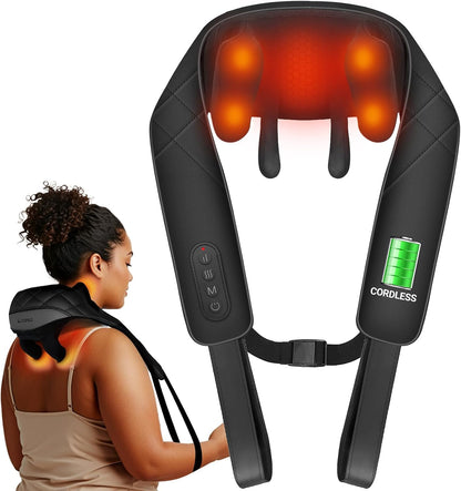 CuPiLo Cordless Neck Massager with Heat, HSA Store FSA Eligible 4D Kneading Shoulder Massager for Pain Relief Deep Tissue, Electric Shiatsu Massage for Neck and Shoulder, Birthday Gifts for Women Men