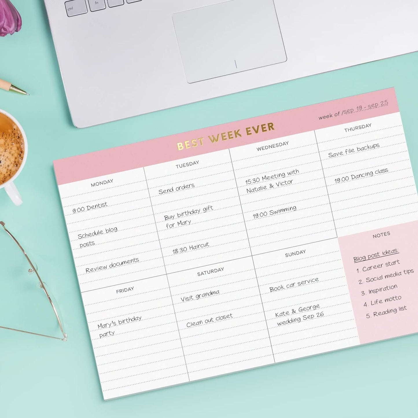 Sweetzer & Orange Weekly To Do List Pad. Gold Foil 7 days Planner with Daily Roadmap Agenda Squares. 7x10” Day Workbook 2026 - Student Blueprint, Work Manual, and Checklist Note Pad