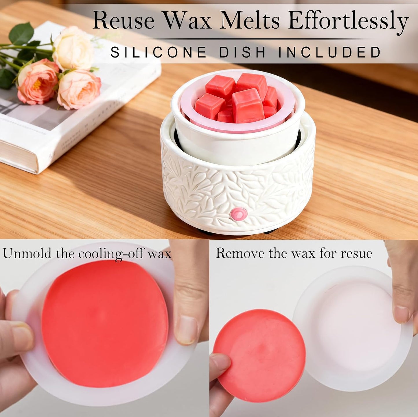 Wax Melt Warmer 3-in-1 Electric, Ceramic Wax Burner for Scented Wax & Essential Oil – Fast Heating, Flame-Free Aromatherapy for Home Office, White