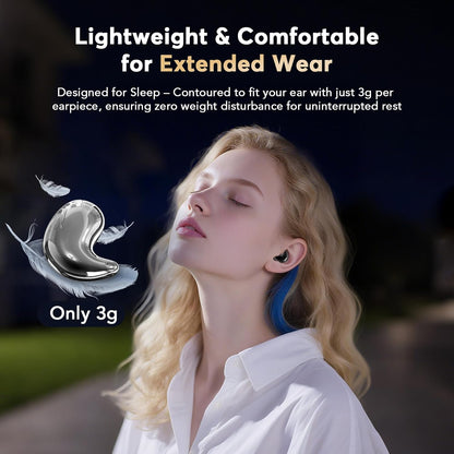 Sleep Earbuds for Side Sleepers, Invisible Flat Bluetooth Sleeping Earbuds, Zero Pressure White Noise Sleep Headphones, No Lights or Alerts, Tiny Hidden Earbuds for All Night Undisturbed Sleep