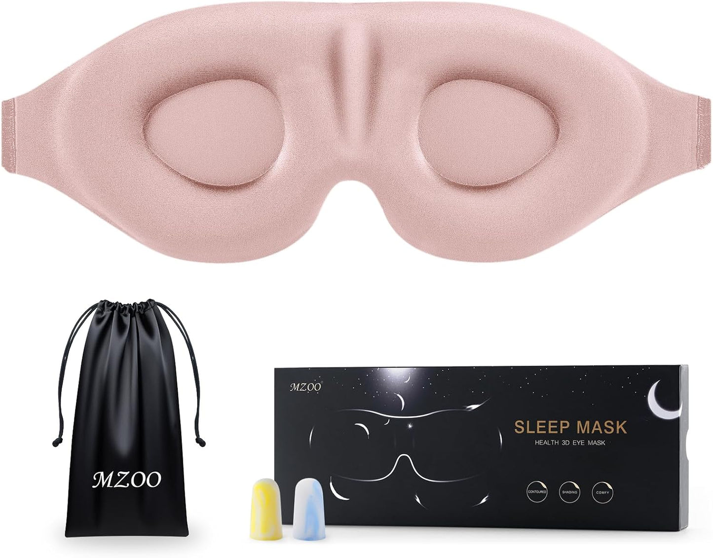 MZOO Luxury Sleep Eye Mask for Side Sleeper Men Women, Zero Eye Pressure 3D Sleeping Mask, Light Blocking Patented Design Night Blindfold, Soft Eye Shade Cover for Travel, Black