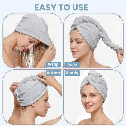 Mandydov 100% Cotton Hair Towel Wrap for Women, 2 Pack Thickened & Super Absorbent Turbans, Anti Frizz Quick Dry Hair Towels (Blue, Pink Blush)