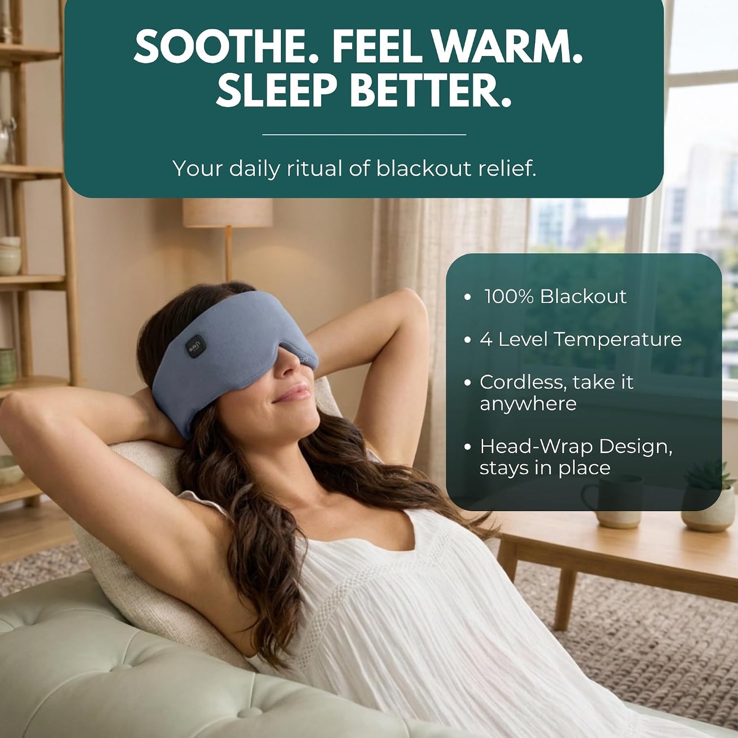 Heated Eye Mask – Cordless Electric Warm Eye Compress for Dry Eyes, Stye & Eye Strain Relief – 4 Heat Settings, Rechargeable, Light-Blocking, Blackout, Washable Cover (Sunset Rose)
