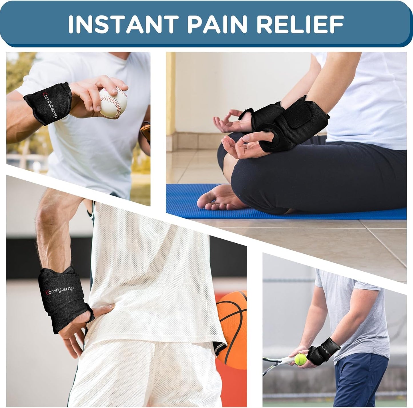 Comfytemp Wrist Ice Pack Wrap Carpal Tunnel Relief Wrist Brace, 2 Packs, FSA Eligible HSA, Gel Ice Packs for Injuries Reusable Wrap for Hand Pain, Hot Cold Compress Hand Brace, Men Women Recovery Item