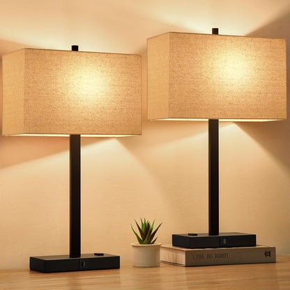 21" Touch Bedside lamps with 2 USB & AC Outlets, 3-Way Dimmable Bedside Table Lamps Set of 2 for Bedroom Living Room Office Reading, Gray Shade Lamps for Night Stands, 5000K LED Bulbs Included