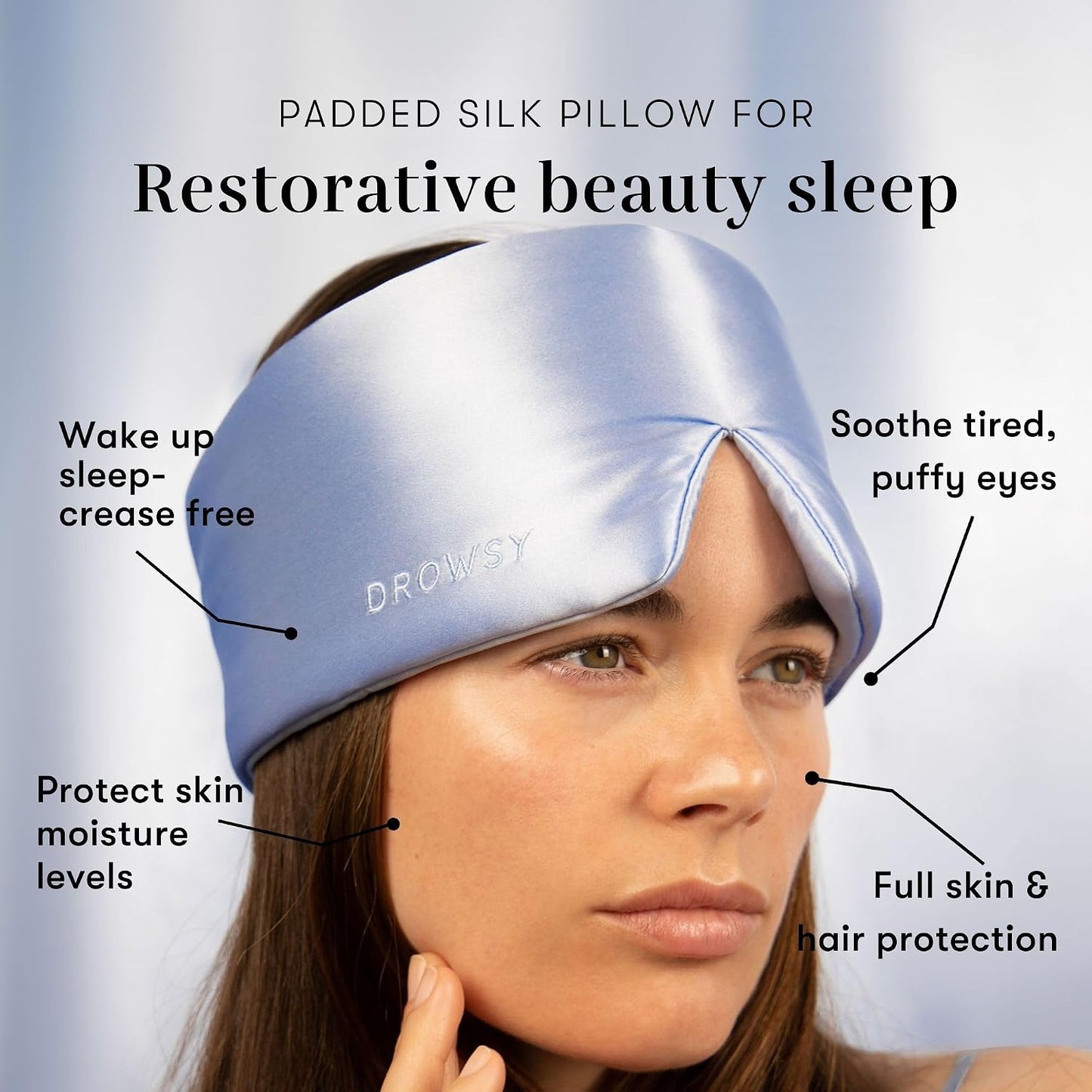 DROWSY Silk Sleep Mask - Face-Hugging, Padded Cocoon for Luxury Sleep in Total Darkness - 100% Pure Mulberry Silk (Black Jade)