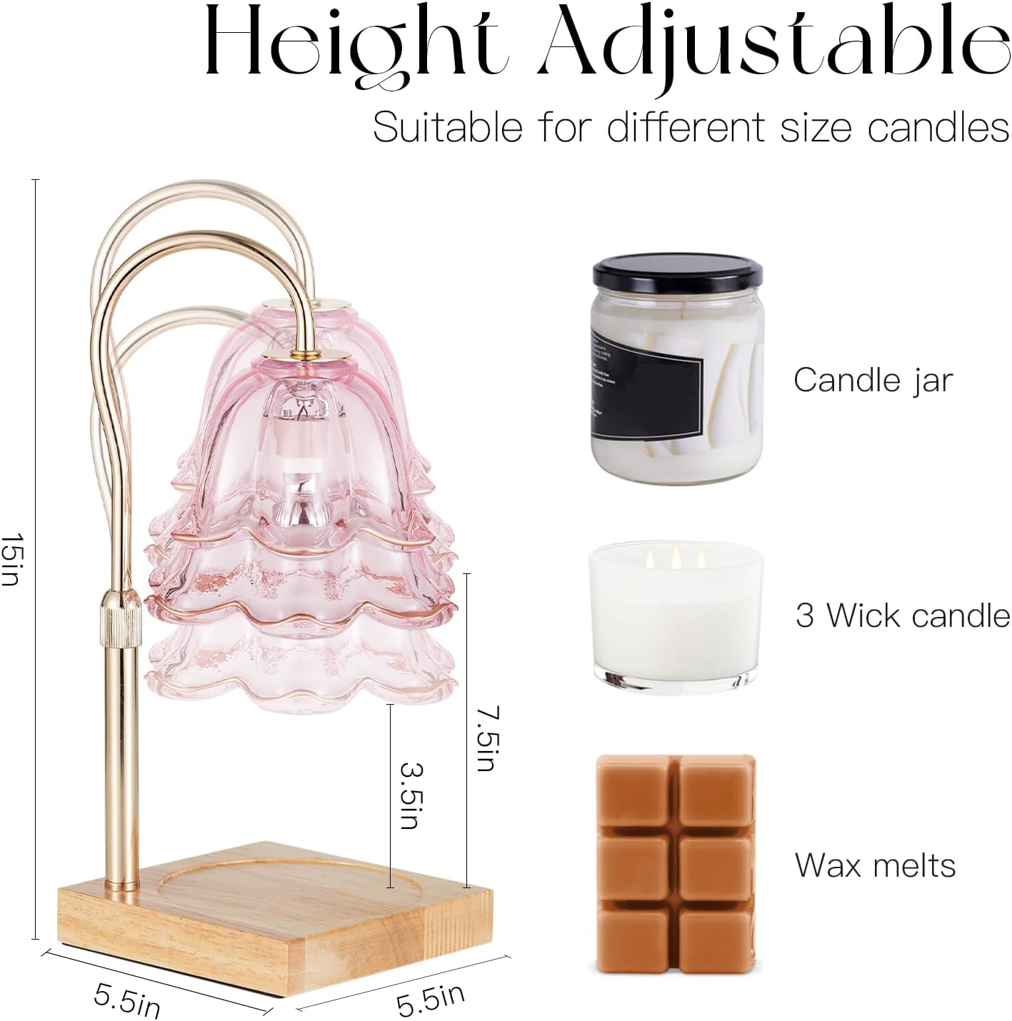 Candeldo Candle Warmer Lamp with Timer: Flower Gold Candle Lamps Height Adjustable Wax Melt House Warming Gifts New Home Decor Mothers Day Birthday Gift for Women Mom