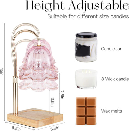 Candeldo Candle Warmer Lamp with Timer: Flower Gold Candle Lamps Height Adjustable Wax Melt House Warming Gifts New Home Decor Mothers Day Birthday Gift for Women Mom