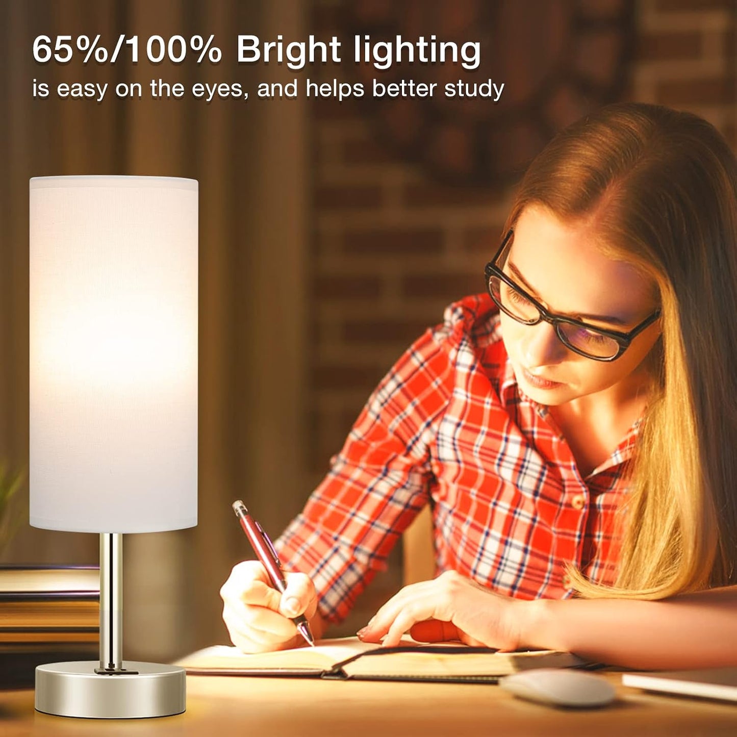 Dicoool Touch Table Lamp for Bedroom, 3 Way Dimmable Bedside Lamp with USB C & A Charging Ports - Small Desk Lamp for Dorm Room, College, Kids, Office, Living Room, White