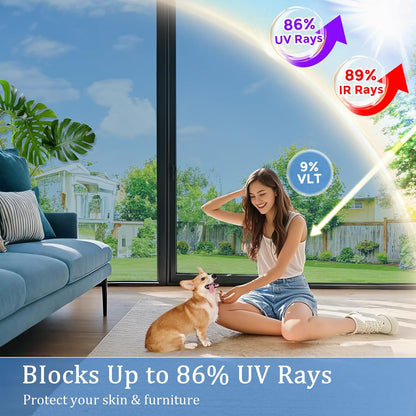 Coavas Blackout Window Film, 100% Light Blocking Privacy Window Film, No Glue Static Cling, Heat & UV Blocking, Removable Room Darkening Window Cover, Renter Friendly for Bedroom, 17.5x78.7Inch,Black