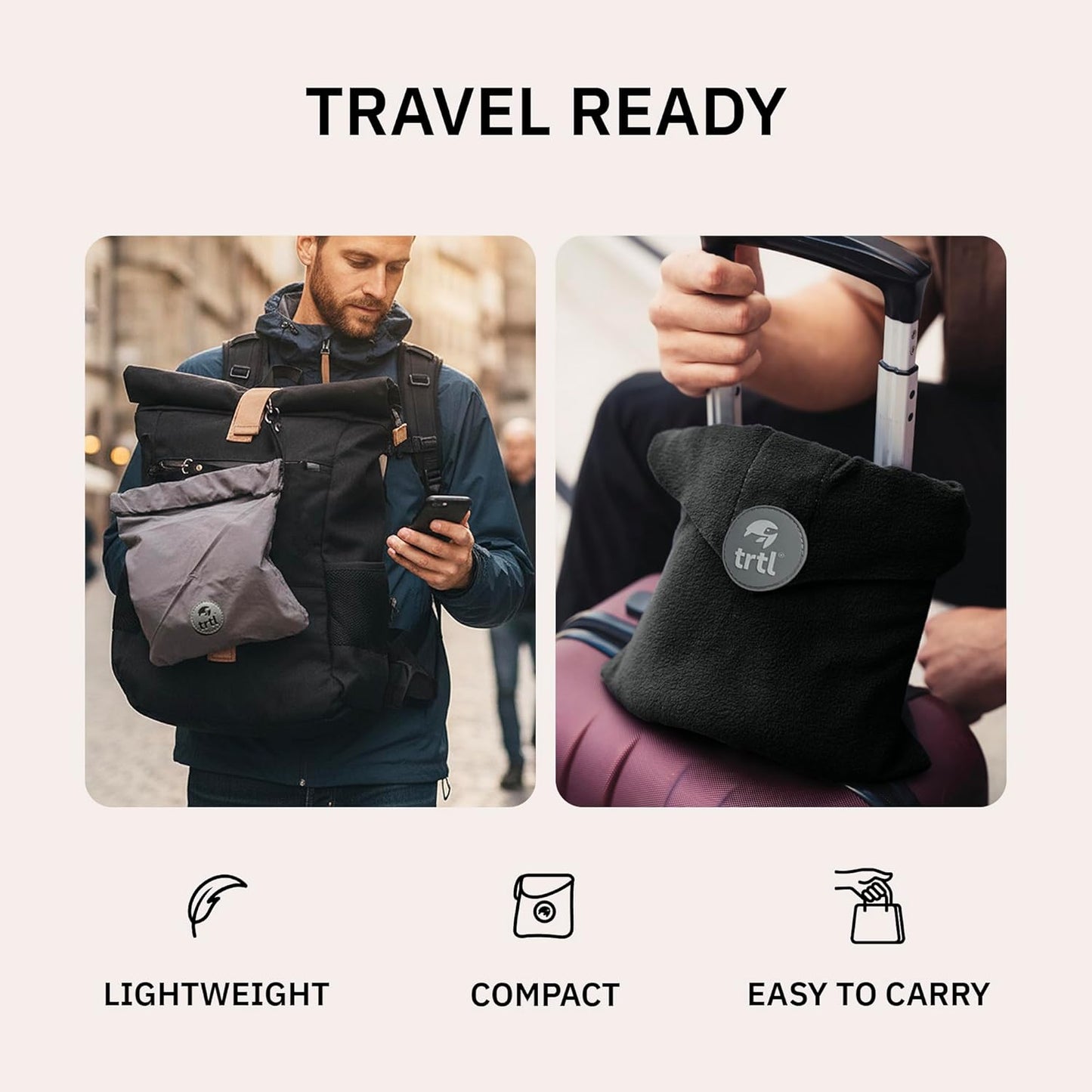 Trtl Pillow - Scientifically Proven Neck Support Travel Pillow for Airplanes - Lightweight and Machine Washable - Ergonomic Design for Traveling on Cars and Trains - Black