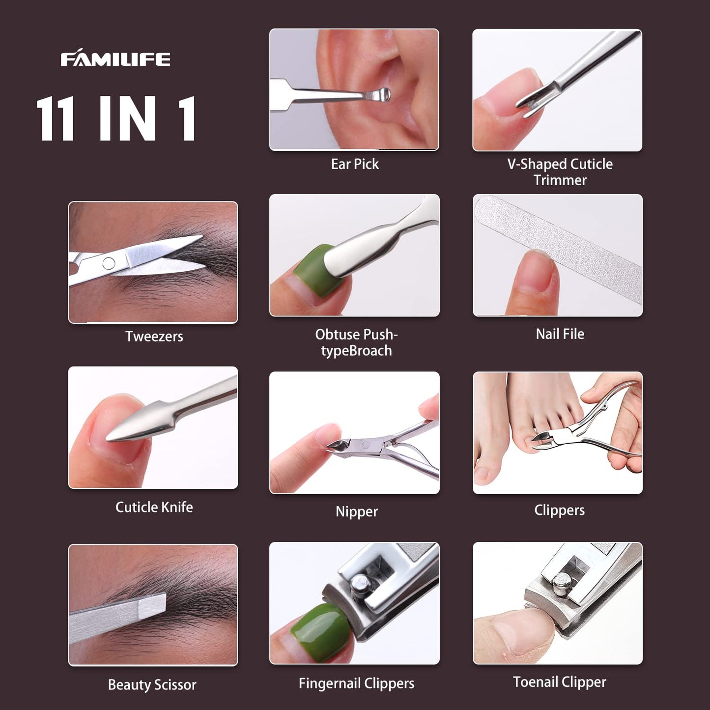 FAMILIFE Gifts for Women, Manicure Set Professional Manicure Kit 11 in 1 Nail Kit Nail Clippers Tools Stainless Steel with Rose Gold Leather Case Travel Sets