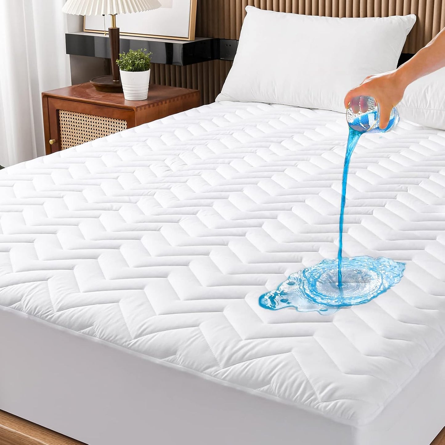 UNILIBRA Queen Mattress Protector Waterproof, Deep Pocket Mattress Pad Cover Fits to 6''-21'', Breathable Hollow Cotton Filling Quilted Mattress Protector for Queen Size