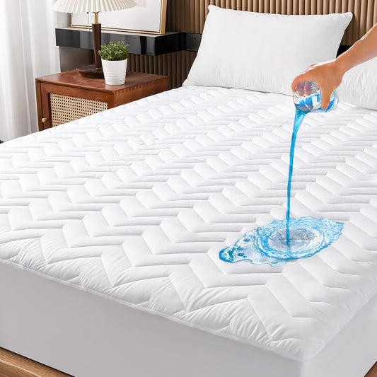 UNILIBRA Queen Mattress Protector Waterproof, Deep Pocket Mattress Pad Cover Fits to 6''-21'', Breathable Hollow Cotton Filling Quilted Mattress Protector for Queen Size