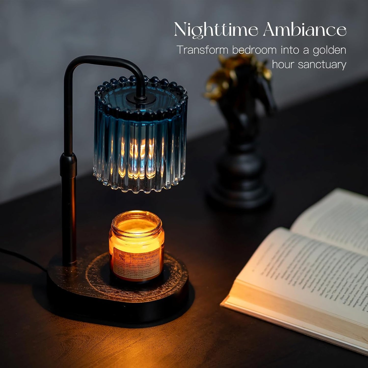 Candeldo Candle Warmer Lamp with Timer: Black Candle Warming Lamp Height Adjustable Wax Melt Warmer Dimmable Modern Farmhouse New Home Bedroom Decor Mothers Day Housewarming Gift for Women