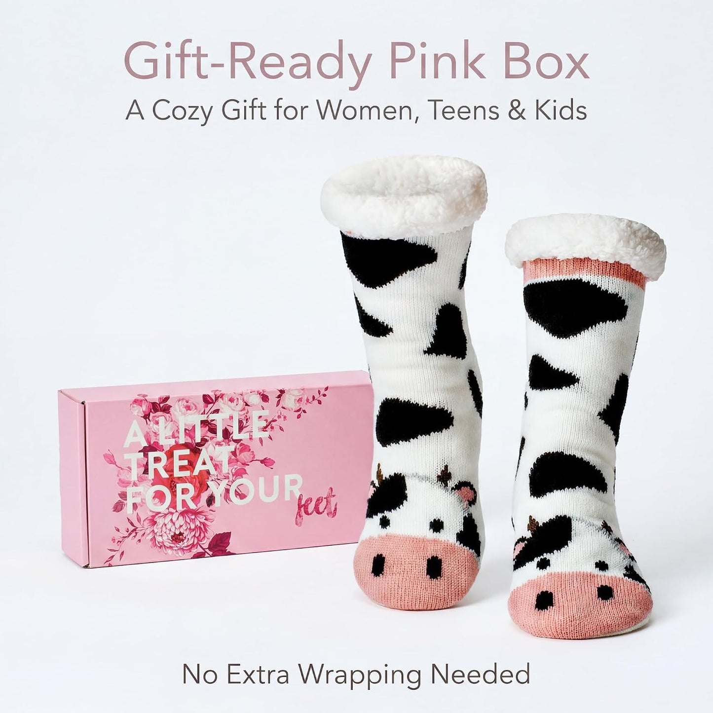 cosyone1997 Fuzzy Slipper Socks for Women Kids with Grips, Cute Animal Sherpa Lined Non-Slip Cozy Winter Socks Gifts