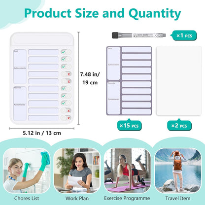 Dry Erase Chore Chart for Kids to Do List Magnetic Checklist Board Reusable RV Daily Routine Schedule Planning Boards with Blank Checklist Cardstock for Habit Tracker or Daily and Weekly Planner