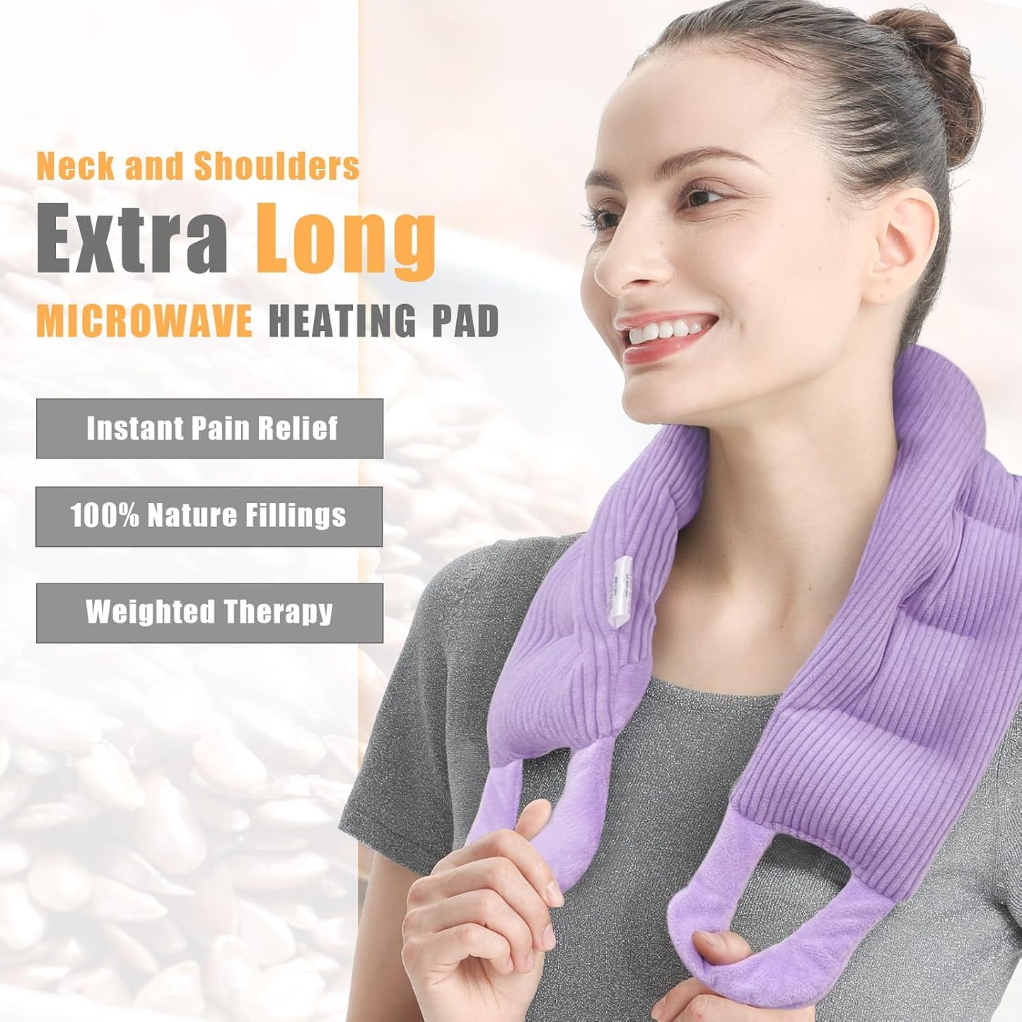 UNCN Long Wide Heating Pad for Neck and Shoulders Back 33x5.9 Microwavable Large Moist Heat Pack Warm Hot Compress Neck Wrap Weighted Bag Massage Reusable Herbal Nature Calming Portable 1.95Pounds