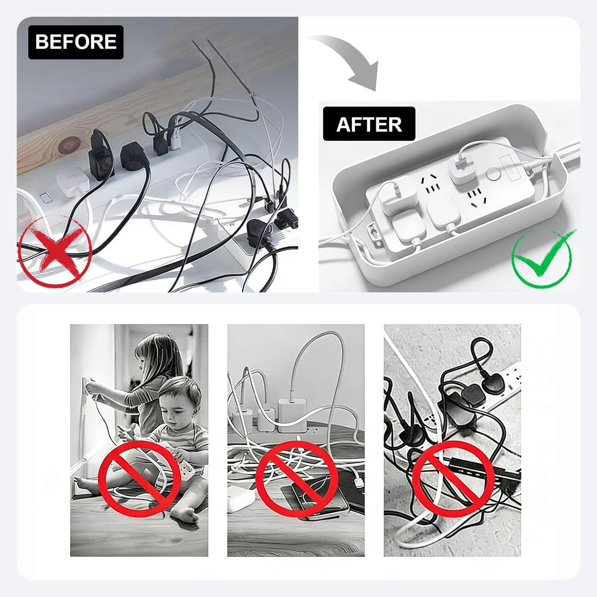 Cord Organizer Box Cable Management Hide Power Strips & Cords