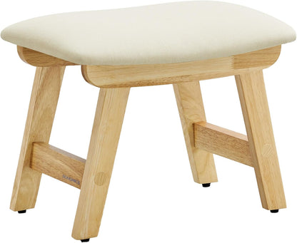 SONGMICS Foot Stool Ottoman, Padded Foot Rest Under Desk with Solid Wood Frame, Removable Cover, for Living Room, 9.8 x 15.4 x 11.8 Inches, Summer Sand and Brown ULSF052LF01