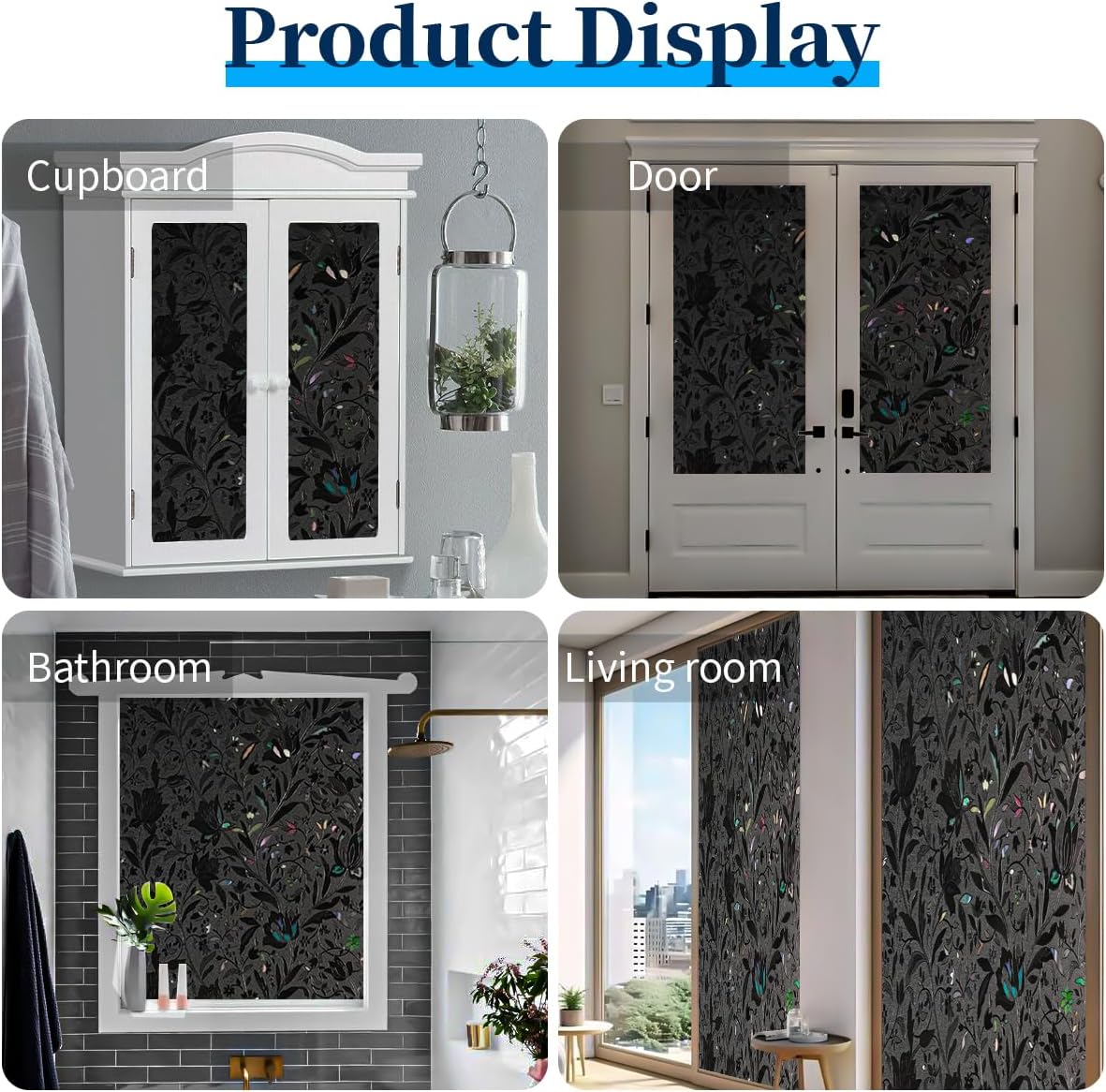 Bloss Blackout Window Film Privacy, 100% Sun Blocking Privacy Film for Glass, Removable Room Darkening Black Out Window Tint, Static Cling Frosted Glass Film (Black/Matte, 17.7" x 78.7")