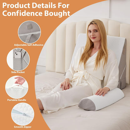 BIEEZZK Wedge Pillow Set for After Surgery, Wedge Pillow for Acid Reflux, Bed Wedge Pillow with Adjustable 9&12inch for Headboard,Sleeping, Orthopedic Memory Foam for Neck&Back Support, White/Grey