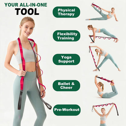Acozycoo Stretching Strap with Loops,Non-Elastic Yoga Strap for Physical Therapy,Knee Replacement Recovery & Plantar Fasciitis,Leg Stretcher Band for Flexibility & Hamstring Rehab