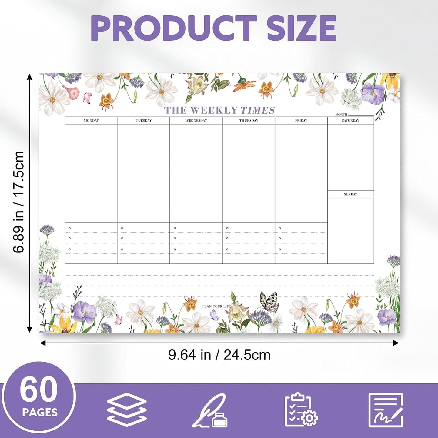 60 Sheets Weekly Pad, Tear Off Weekly Planner Notepad with Daily Schedule Weekly to Do List Notepad（7x10” ）