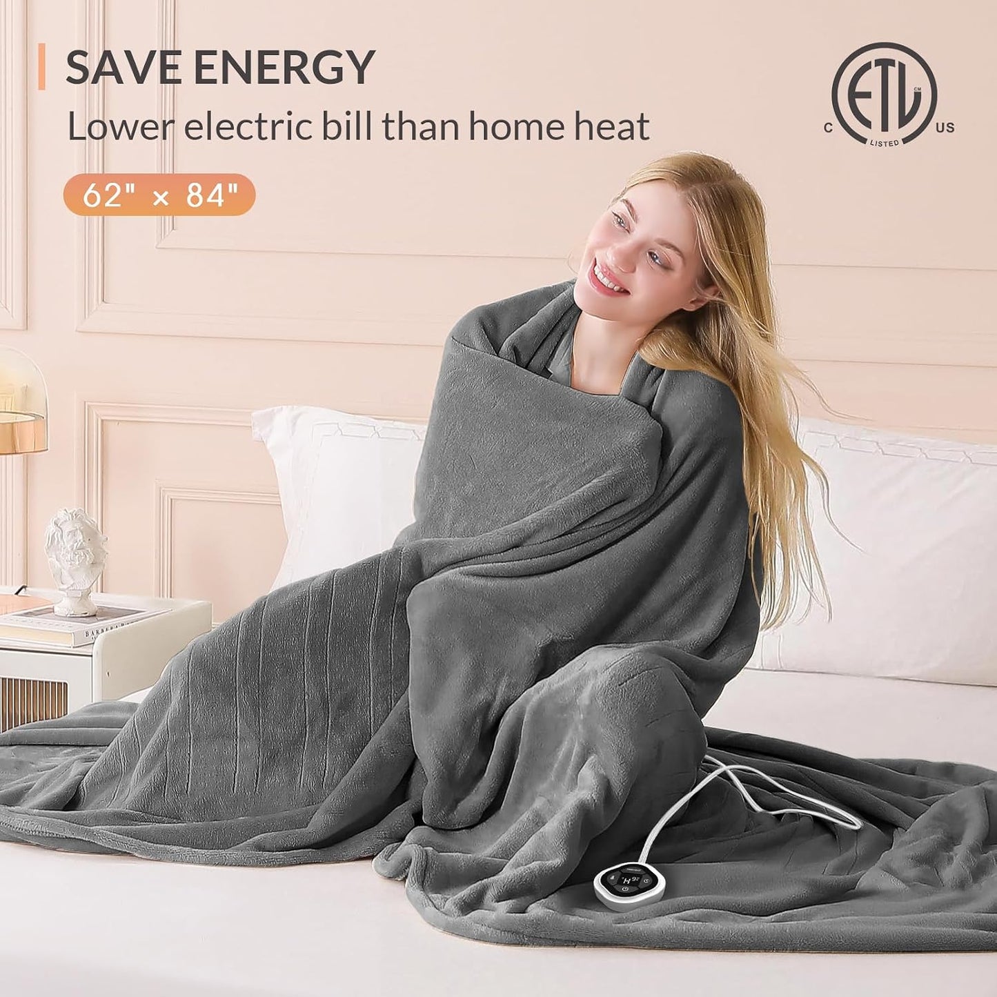 HOMLYNS LuxeHeat Heated Blanket Electric Blanket, Soft Flannel Sherpa Heated Throw, Heating Blanket with 5 Heat Settings, 3 hrs Timer Auto Shut Off (50x60 inches, Purple), Only for 120V Voltage Use