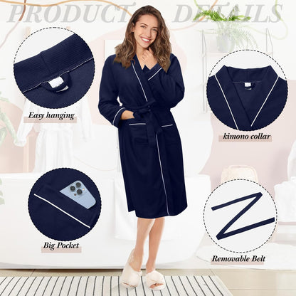 Cuffbow Cotton Robe for Women or Men Lightweight Waffle Knit Bathrobe Couple V Neck Spa Sleepwear(just 1 Set)