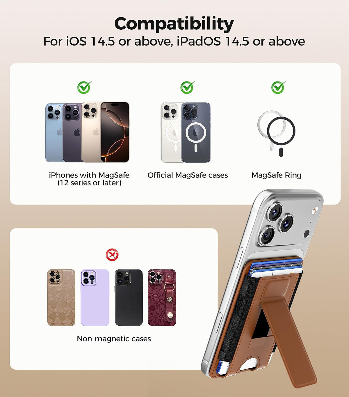 for MagSafe Wallet, Works with Apple Find My, 5-Card RFID Holder with Stand Also Grip, Strong Magnetic Wallet for iPhone 17/16/15/14/13/12 Pro Max Air Plus, Wireless Charging, Black