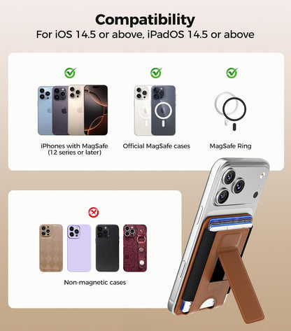 for MagSafe Wallet, Works with Apple Find My, 5-Card RFID Holder with Stand Also Grip, Strong Magnetic Wallet for iPhone 17/16/15/14/13/12 Pro Max Air Plus, Wireless Charging, Black