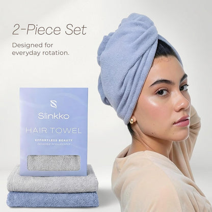 Microfiber Hair Towel Wrap for Women – Ultra Absorbent Quick Dry Turban | Button & Loop Design | Soft Lightweight Fabric | Reduces Frizz & Breakage | All Hair Types | Pink & Beige