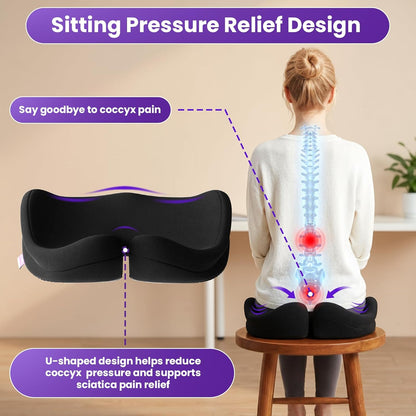 ZZ-WELL Seat Cushion for Office Chairs, Black, 21.2 Inches | Coccyx Cushion for Tailbone Pain, Memory Foam, Extra Large Thick, Patented Pressure Relief, Computer Gaming Chair