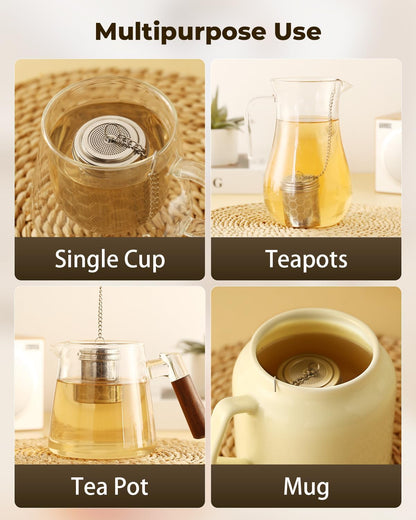 House Again 2 Pack Tea Infuser, Extra Fine Mesh Tea Infusers for Loose Tea, 18/8 Stainless Steel Tea Strainer with Extended Chain Hook, Tea Steeper for Brew Tea, Spices & Seasonings