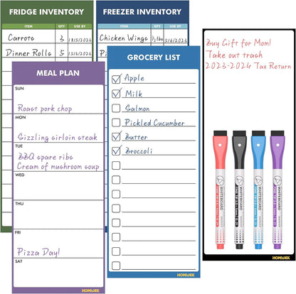 HOMiDEK Dry Erase Whiteboard for Fridge - Magnetic White Board for Refrigerator - 2 Sheets of Weekly Calenders, Monthly Habit Tracker, Memo Pad, to Do List and 4 Markers - 4" x 10"