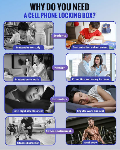 Portable Phone Lock Box with Timer 99 Hours for iPhone & Android, for College Students, Fitness, ADHD, Self-Control, 60 Days Battery, Focus, Gifts for Student Graduation, College Essentials