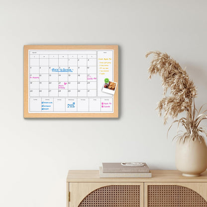 3-in-1 Dry Erase Calendar for Wall, Magnetic Surface Calendar Whiteboard | 17x13 inches Monthly & Weekly Planner Whiteboard, Dry Erase Board with Black Wood Frame, Magnetic Calendar for Classroom