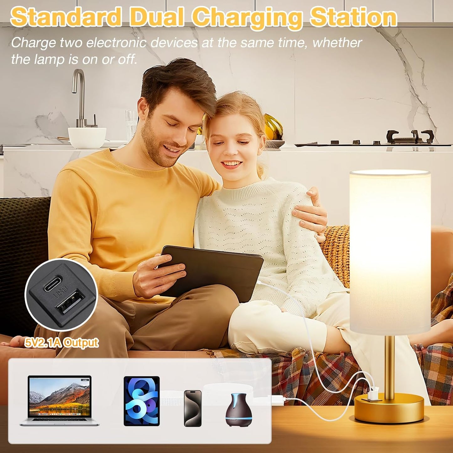 Dicoool Touch Bedside Table Lamp with USB - 3 Way Dimmable Wood Lamp for Bedroom Nightstand, Desk Lamp with Charging Station for Dorm, Living Room, Office, Kids Room, Small, 14in