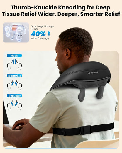 COMFIER Cordless Neck and Shoulder Massager with Heat, Wearable 4D Shiatsu Deep Tissue Kneading for Desk Workers and Drivers, Hands-Free Straps, FSA Eligible HSA Gift