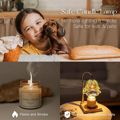Candeldo Candle Warmer Lamp with Timer: Flower Gold Candle Lamps Height Adjustable Wax Melt House Warming Gifts New Home Decor Mothers Day Birthday Gift for Women Mom