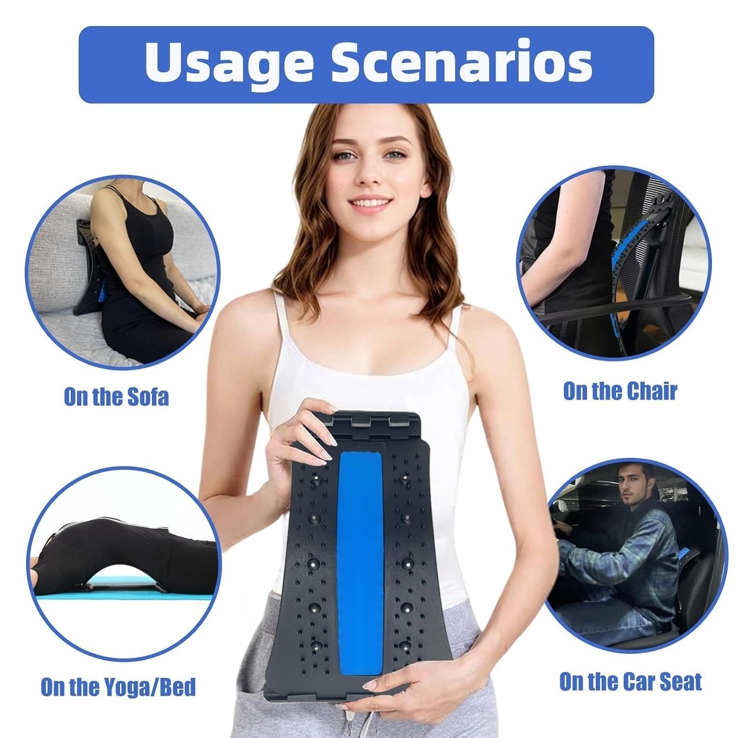 Professional Back Stretcher for Lower back Pain Relief, 4-Level Adjustable Lumbar Support Board with Acupressure Massage, Portable Cracking Device for Sciatica, Home & Car Use