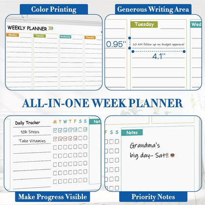 WALGLASS Weekly Dry Erase Calendar Whiteboard for Wall, 24" x 18" Double-Sided Weekly Planner White Board with Notes, Daily Tracker, Aluminum Framed Hanging & Wall Mount for Home, Office, School