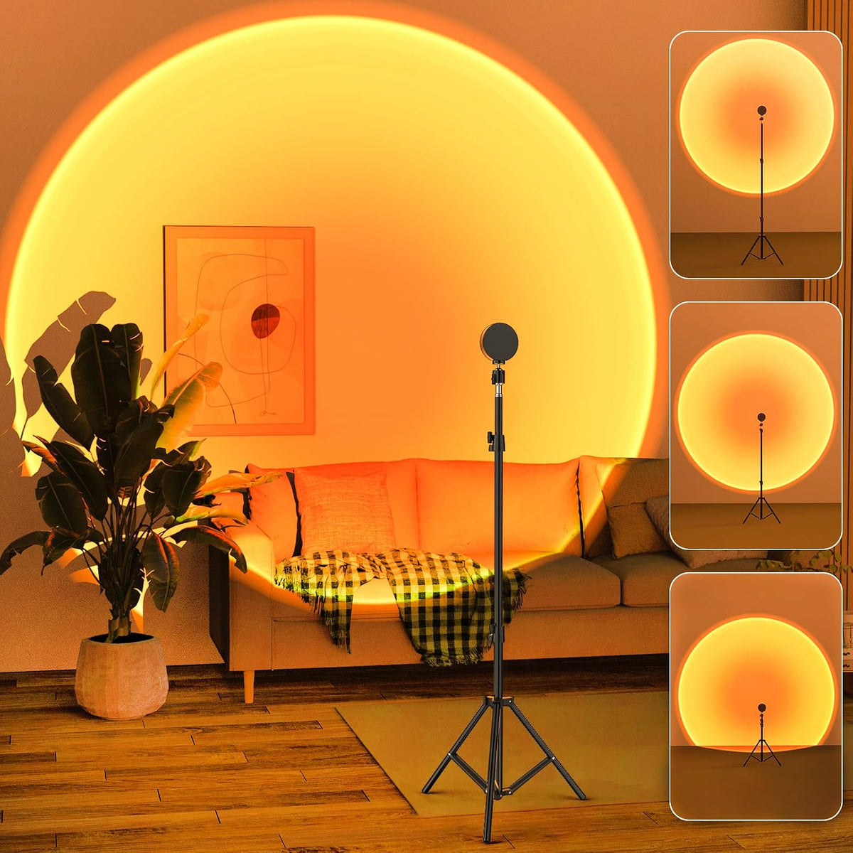 Balkwan Sunset Lamp Projection Rotation Rainbow Lamp Led Romantic Visual Led Light Network Red Light with USB Modern Floor Stand Night Light Living Room Bedroom Decor (Sunset Red)