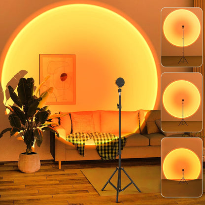 Balkwan Sunset Lamp Projection Rotation Rainbow Lamp Led Romantic Visual Led Light Network Red Light with USB Modern Floor Stand Night Light Living Room Bedroom Decor (Sunset Red)