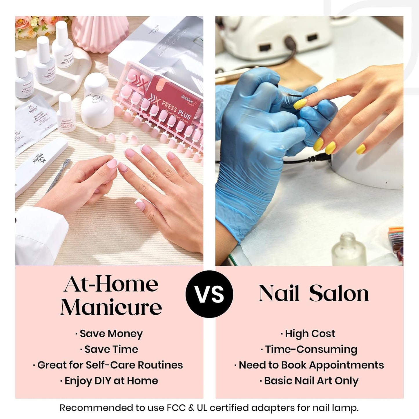 Beetles Press On Nail Kit-Short Square French Tip Press On Nails, 150Pcs Pink French Nail Tips with Nail Glue & Remover Builder Top Coat Nail Lamp, All-in-One DIY Fake Nails Gift for Women