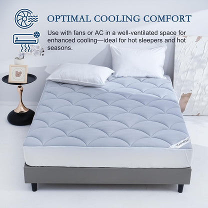 YOUR MOON Queen Size Cooling Mattress Pad, Cool Mattress Topper for Hot Sleepers, Soft Breathable Noiseless Pillow Top Cover, Quilted Fitted Bed Pad for 8''-16'' Deep Pocket, 500GSM (Gray)