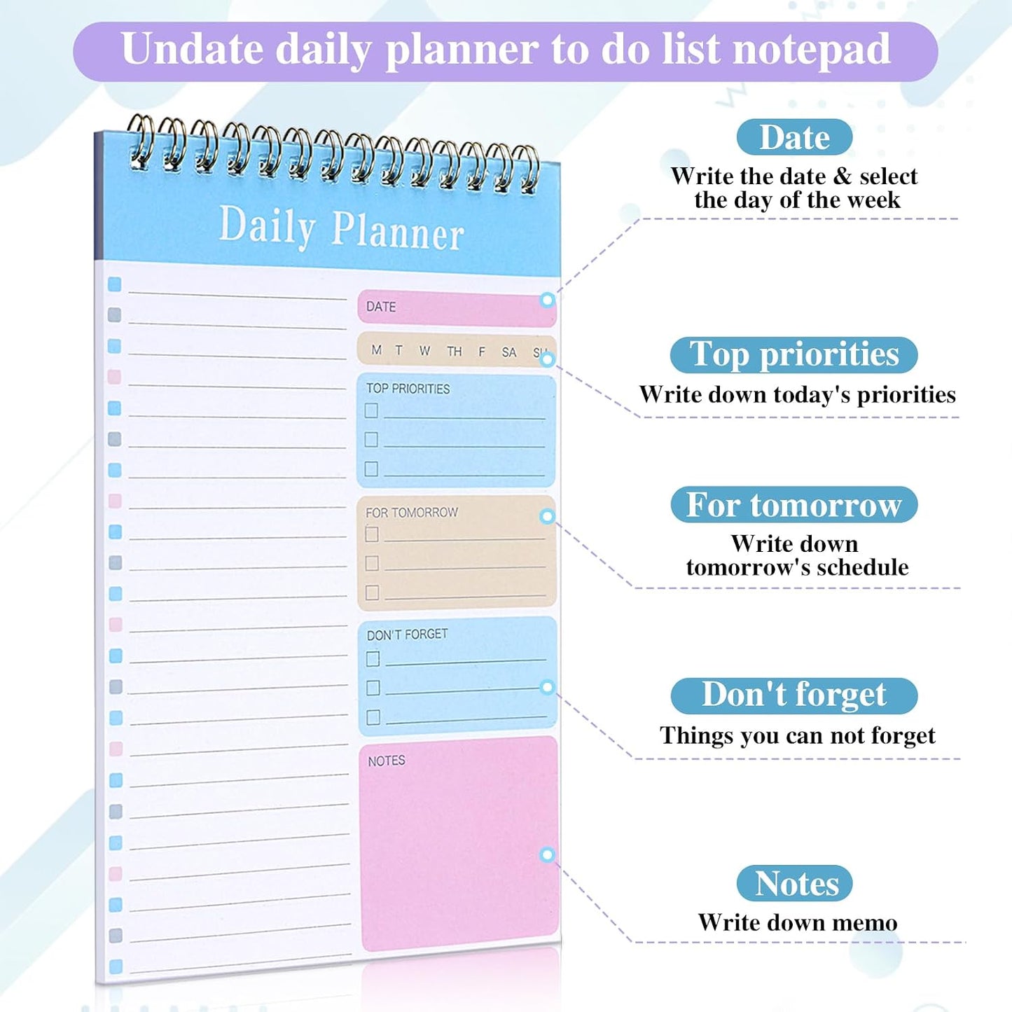 20 Pack To Do List Notepad, Daily To Do List Notebook, 5" x 8" 30 Sheets Spiral Paper Planner Notebook, A5 Undated Daily Planner Notepad with Checklist for Office Planning, Schedules